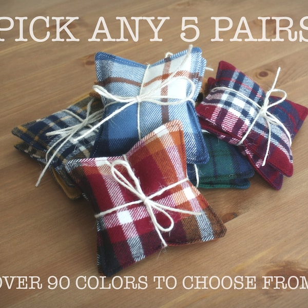 Hand warmers Bundle - 5 pairs, Stocking Stuffers, Organic Rice Hand warmers, Microwaveable Hand warmers, Plaid Flannel Pocket Heating Pads