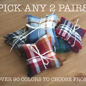 Hand warmers Bundle - 2 pairs, Stocking Stuffers, Organic Rice Hand warmers, Microwaveable Hand warmers, Plaid Flannel Pocket Heating Pads
