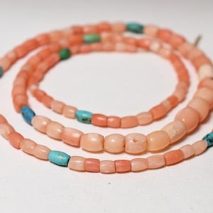 String of old tibetan small and medium-sized natural coral & turquoise beads【free shipping】【CB23015-3】