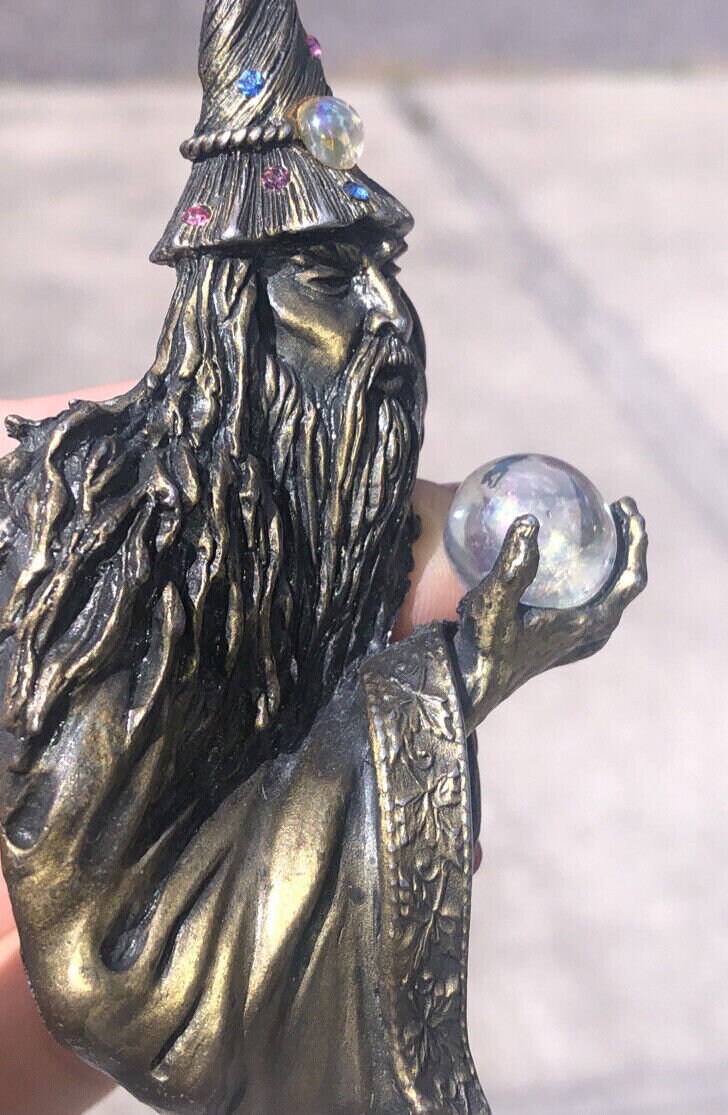 Vintage Merlin Wizard Large Crystal Ball Brooch Pin Signed JJ - Etsy