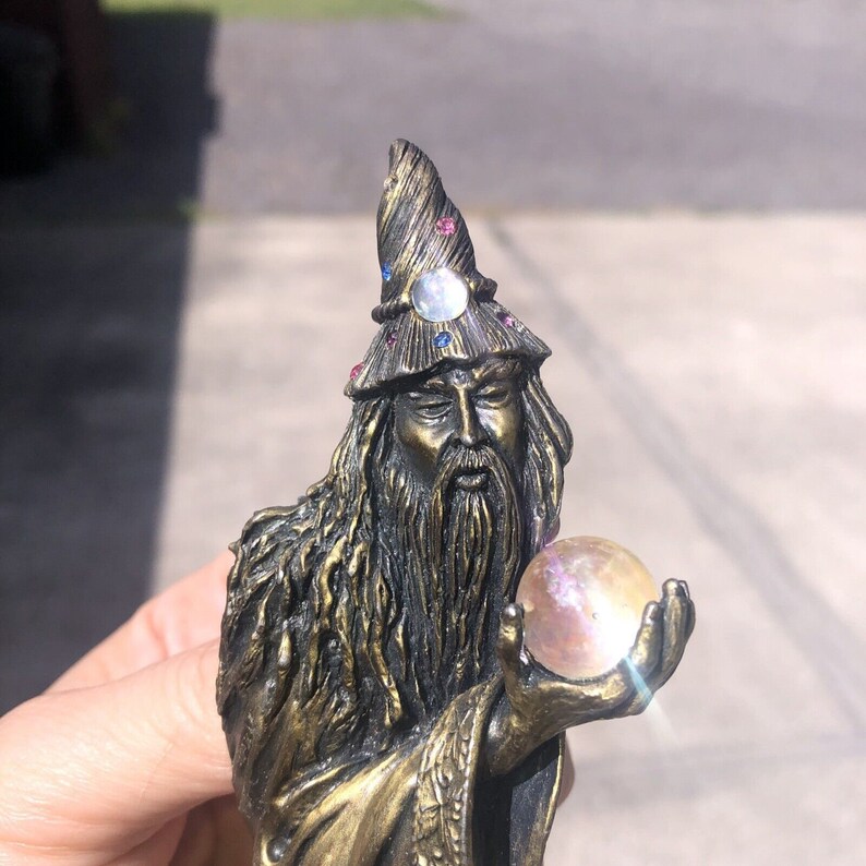 Vintage Merlin Wizard Large Crystal Ball Brooch Pin Signed JJ - Etsy
