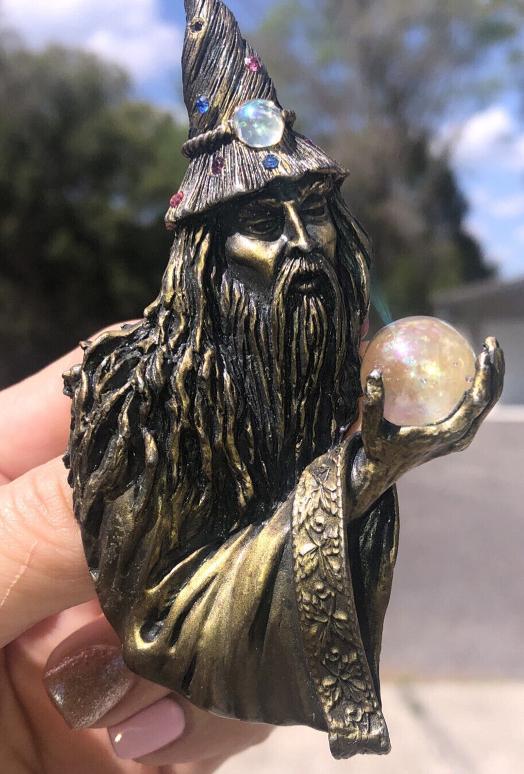Vintage Merlin Wizard Large Crystal Ball Brooch Pin Signed JJ - Etsy