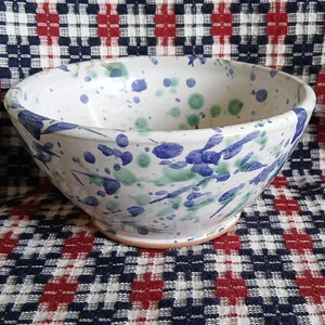 Vintage North Cole Pottery Handmade Blue Spatter Bowl