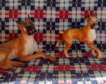 Hagen- Renaker Ceramic Set Of Two Boxer Figurines