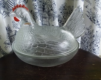 Vintage Large Indiana Glass Chicken On Nest