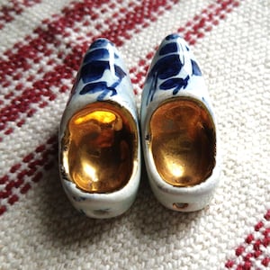 RARE GOLD LEAF- Vintage Miniature Old Dutch Delft Shoes Rotterdam