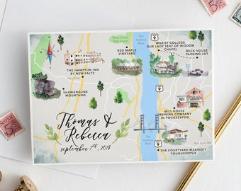 Personalized Painted Watercolor Map, Custom Event Map, Printable Wedding Location Map, Printable Wedding Map, Painted Map, Hand Drawn Map
