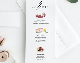 Custom illustrated wedding menu, Custom Wedding menu, Minimal wedding menu, Chic elegant menu, custom drawing, custom art, illustrated menu