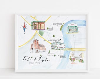 Custom Watercolor Map, Custom Wedding Map, Printable Personalized Location Map, Printable Wedding Map, Painted Event Map, Hand Drawn Map