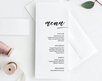 Printable wedding menu, Custom minimalist menu, Minimalist wedding, winter wedding, Calligraphy Modern Wedding Program, White Wedding