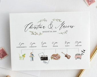 Personalized Watercolor Wedding Timeline, Custom Event Timeline, Printable Wedding Icons Card, Wedding Order of Ceremony, Wedding Program