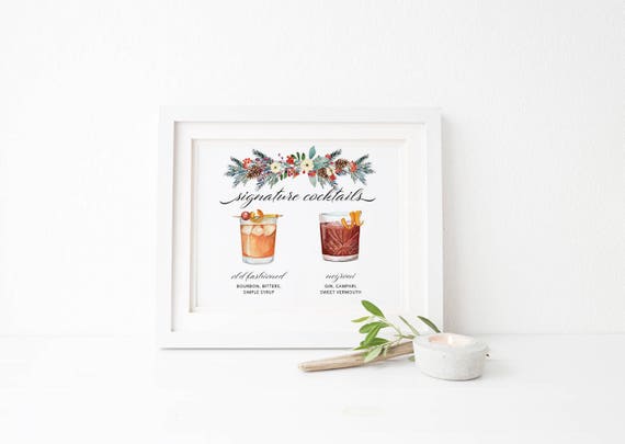 Printable Winter Wedding Sign Custom Signature Drinks Sign Etsy