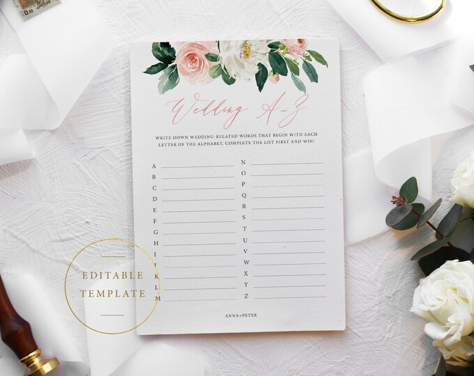 Editable Printable Bridal Game Template, Personalized Blush Floral ...