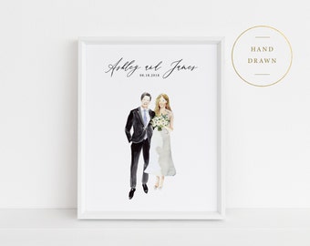 Custom Wedding portrait, custom couple portrait, Watercolor illustration, personalized sign with portrait, custom picture, painting