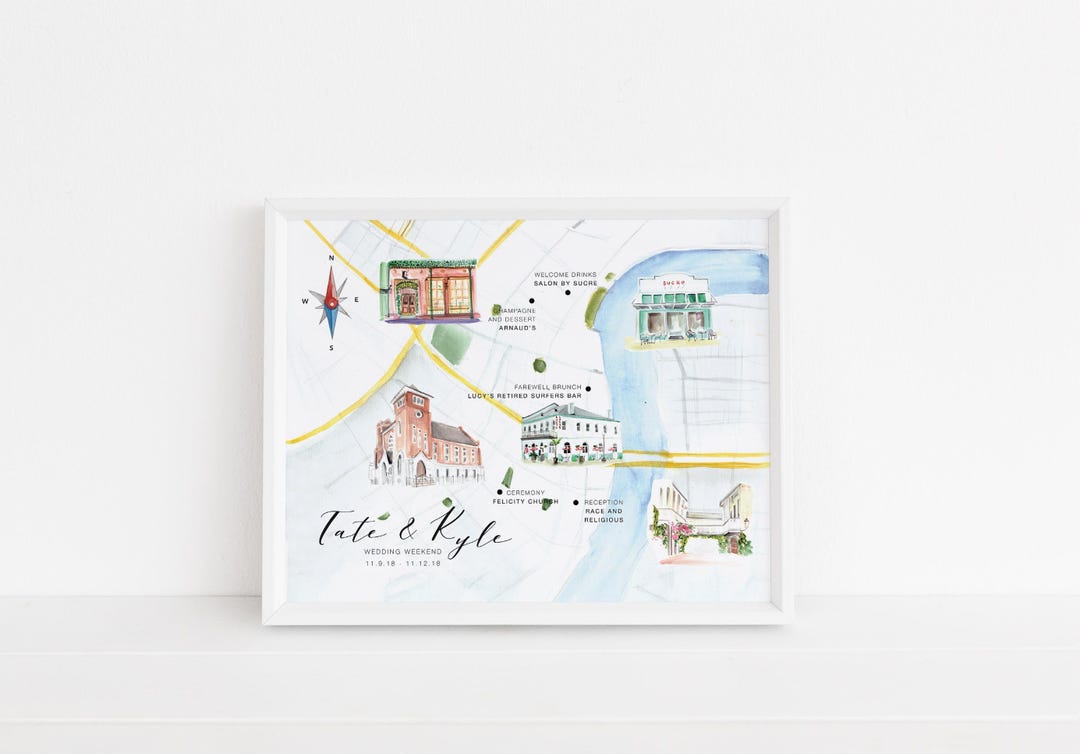 Custom Watercolor Map, Custom Wedding Map, Printable Personalized ...