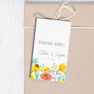 Bright Watercolor Floral Wedding Favor Thank You Tags - Printable Digital Download | Boho style Wedding  Tag | Personalized Wedding Gift Tag