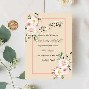 Annonce de grossesse blush rose | Carte d’annonce de genre floral | Le genre révèle des idées | carte d’annonce de bébé | Bébé minimaliste