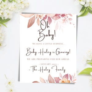 | florale d’annonce de grossesse pour bébé Blush Pink Baby | | de révélation de genre carte d’annonce de bébé | | d’explosion de révélation de genre Bébé minimaliste