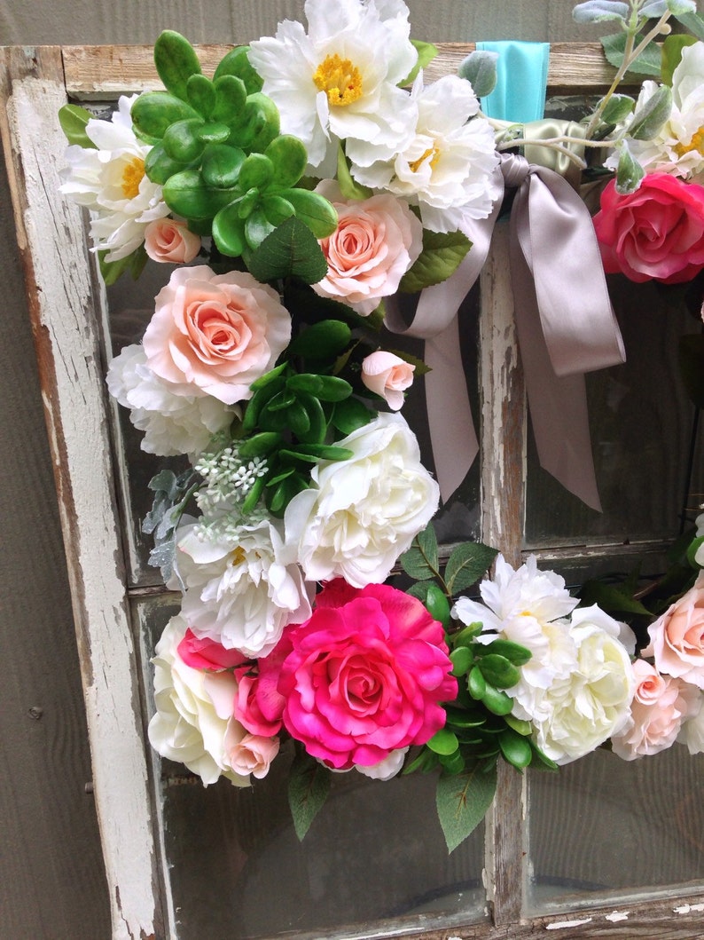 Pink and White Peony wreath wedding Bouquet Wreath nursery decor SALE Square Spring Peony wreath Wedding door farmhouse wreath