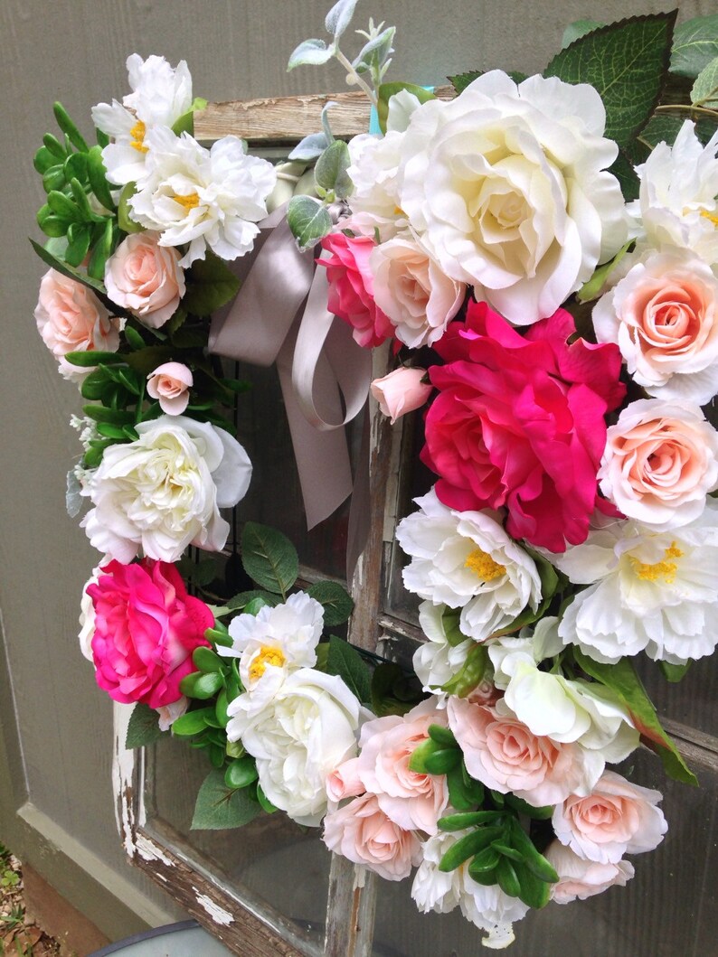 Pink and White Peony wreath wedding Bouquet Wreath nursery decor SALE Square Spring Peony wreath Wedding door farmhouse wreath