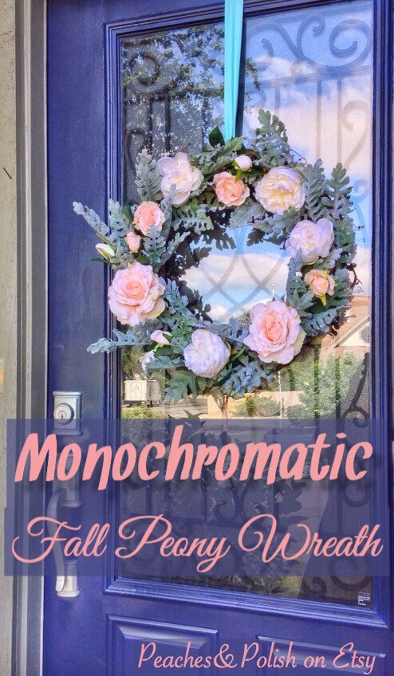 Wedding Decor Wreaths Peach Rose Wreath White Peony Spring and Summer Wreath Seafoam Dusty Miller wreaths Elegant magnolia homes