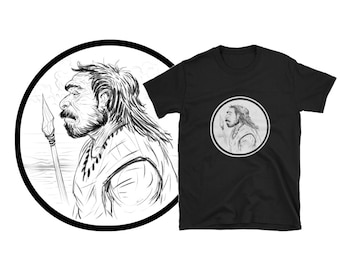Neandertal Prehistórico Cavernícola Manga Corta Camiseta Unisex Paleolítica Arqueología antigua diseño paleo streetwear dibujo de ropa