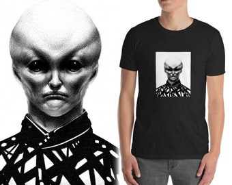 Alien Human Hybrid Portrait Camiseta Unisex Terror ciencia ficción Aliens Art Design blanco y negro punk streetwear Tee metal ropa thriller E.T