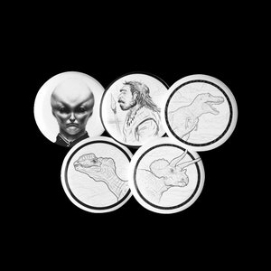 Dinosaurs neanderthal and Alien Pinbuttons