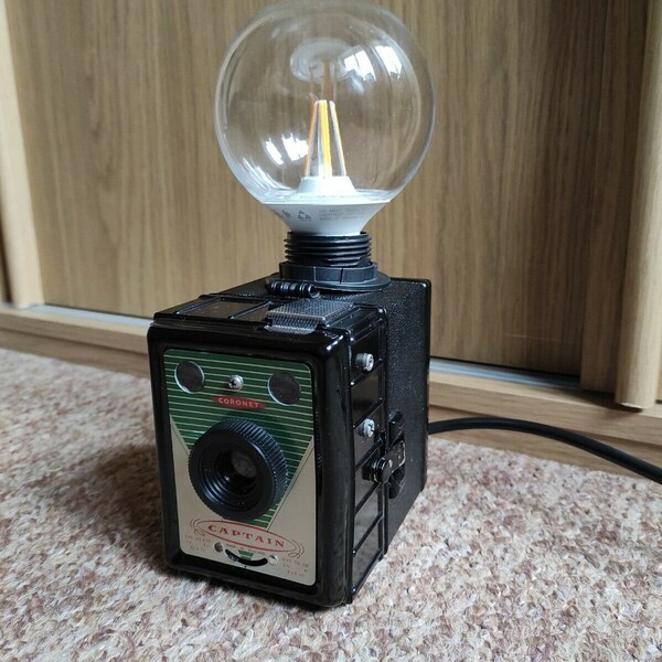 Camera Lamp Industrial Retro Vintage Upcycled Coronet Captain Box Film LED Eco Bulb free uk delivery