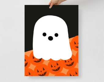 Ghost and Pumpkins Halloween Poster-choose your size- art print