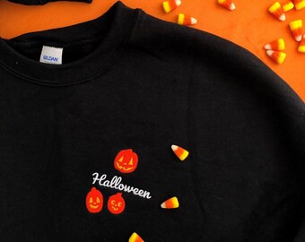 Halloween Enbroidered Jack-o-Lantern Unisex Sweatshirt