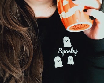 Spooky Ghost embroidered Halloween Sweatshirt-cozy fall sweatshirt