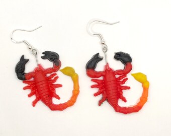 Creepy Crawler Scorpion 90s Earrings-Red Black and Yellow Color