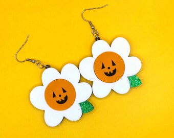 Jack O Lantern Daisy Acrylic Earrings