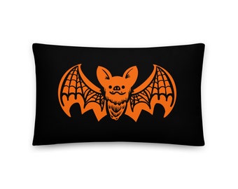 Gothic Bat Orange Halloween Throw Pillow