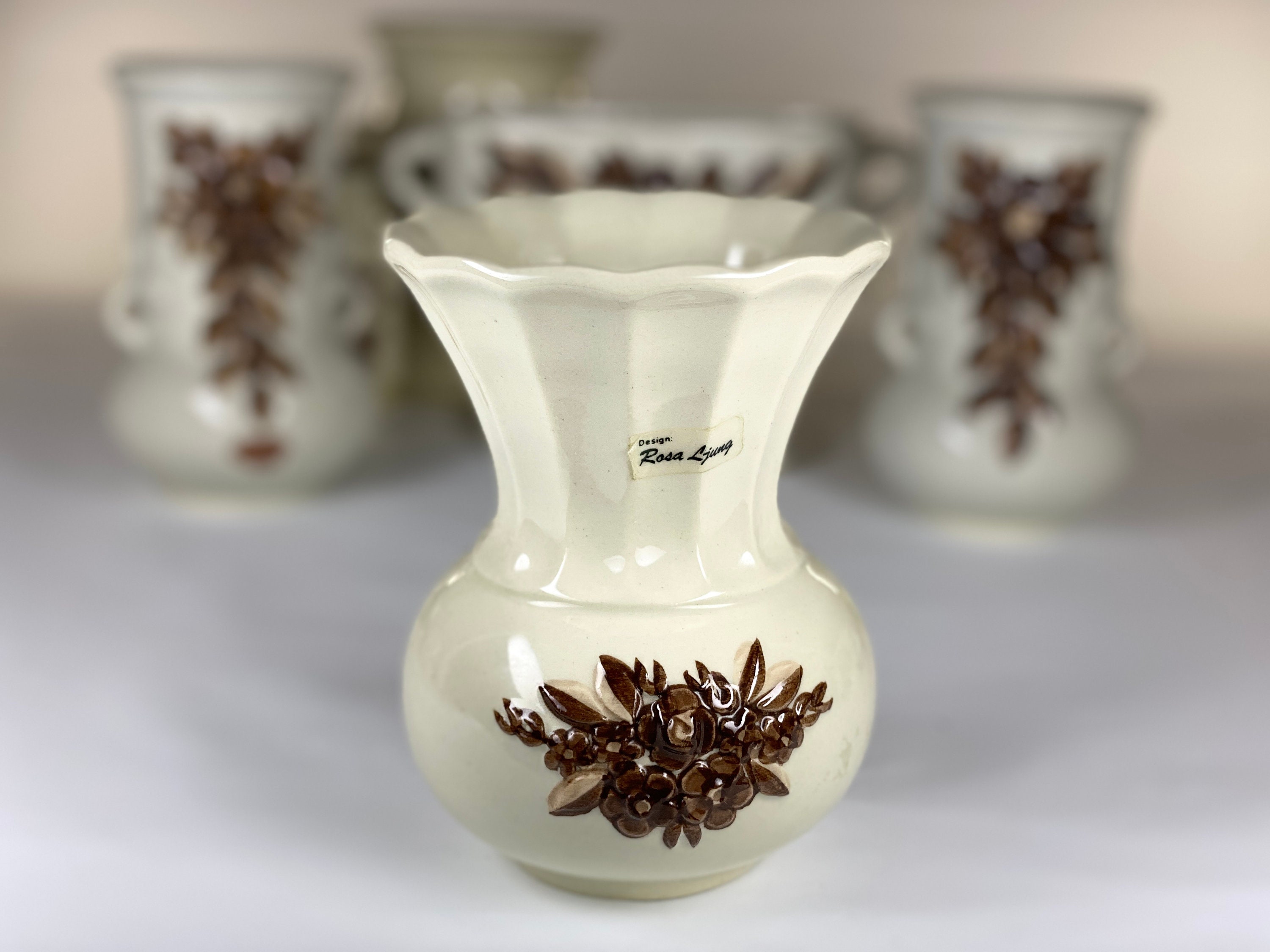 Rosa Ljung Deco Ceramic Vases, Helsingborg Porcelain, Hand Painted