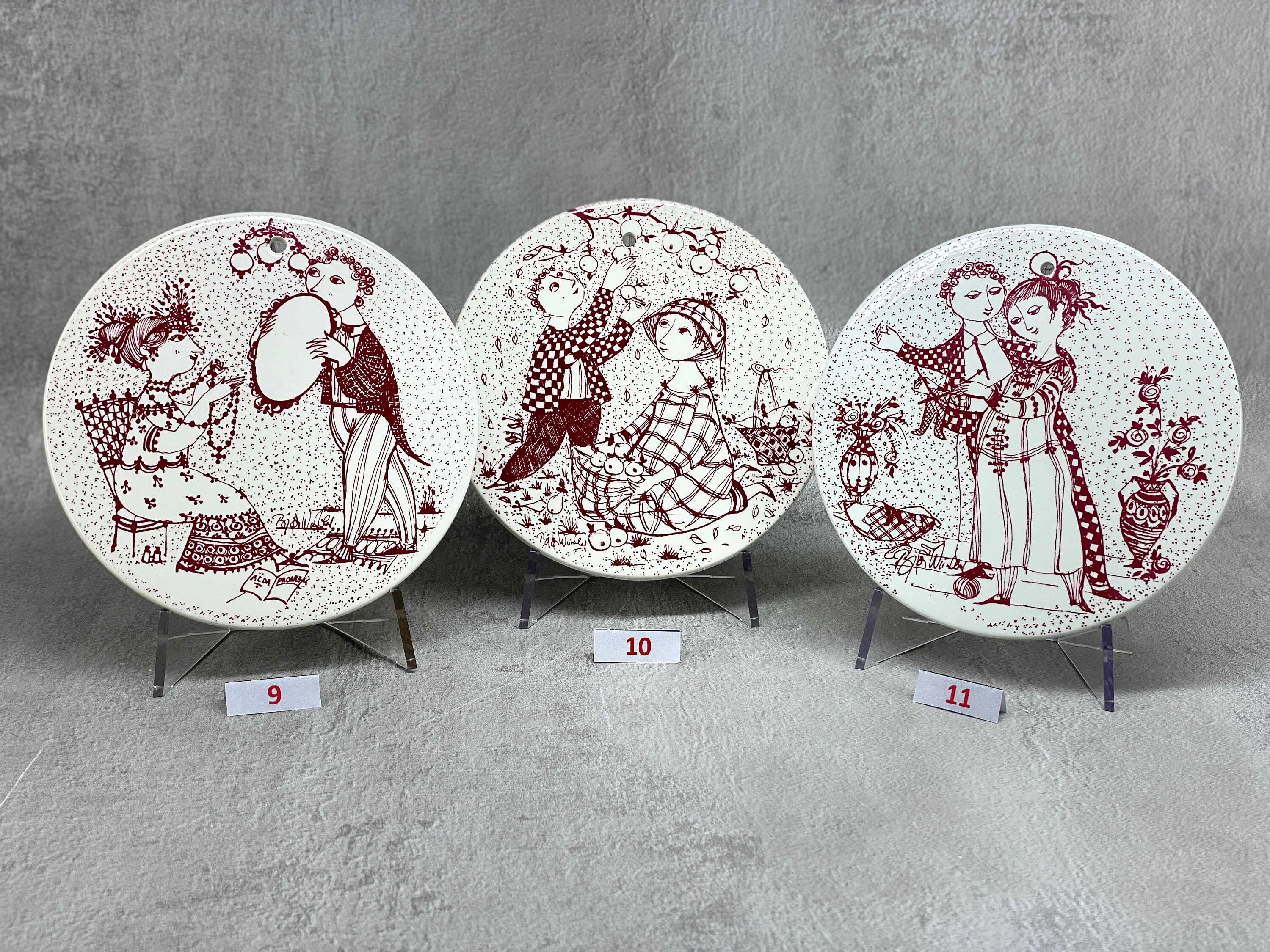 Bjorn Wiinblad Months of Love, NYMOLLE Retro Wall Plates, RED