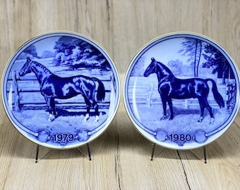 Danish Horse Porcelain Plates Collection by Artist Paul T. Christensen, Made by Tove Svendsen, 1979 Hanoverians, 1980 Oldenburger