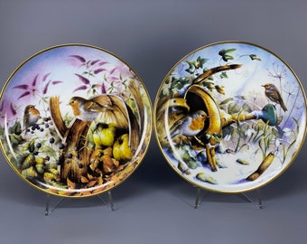 FOUR SEASONS of ROBINS by David Finney Danbury Mint  Robins in Autumn Robins in Winter Porcelain Plates Portraying