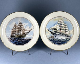 The Tall Ships Plates, The Sumner Limited Edition of Twelve Plates by Robert Devereaux, Made in USA, Amerigo Vespucci Italy, Sarges Portugal