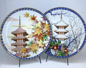 Noritake JAPAN Seasons Autumn Winter 1978 Limited Edition 5000 Design Akio Kato Vintage Art Wall Porcelain Plates