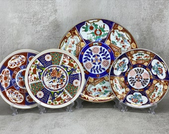 GOLD IMARI CHINA Japan Arita Kakeimon Hand Painted Porcelain Wall Plate Multicolor Oriental Decor Gold Trim Red Bird Flowers Dragon Big Size