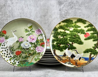 Franklin Mint Porcelain Plate Collection, Birds and Flowers of the Orient, Twelve Months Series by Naoka Nobata, Made in Japan 1979
