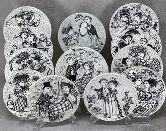 Months of Love by Bjorn Wiinblad, A Year-Round Collection, 12 Months, January - December, NYMOLLE Retro Vintage Wall Plates