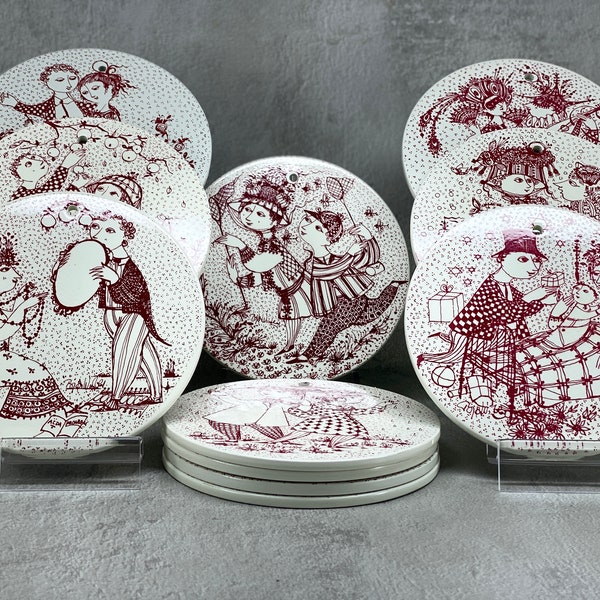 Months of Love by Bjorn Wiinblad, A Year-Round Collection, 12 Months, January - December, NYMOLLE Retro Vintage Wall Plates, RED Edition