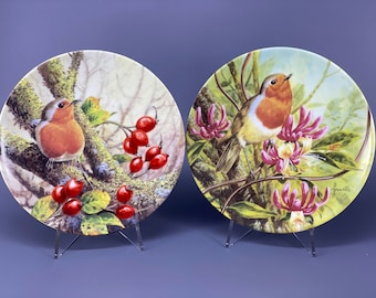 ROBINS All Year Round Royal Worcester Danbury Mint Autumn Mist and At Home in the Honeysuckle  - The Summer Plate Red Birds