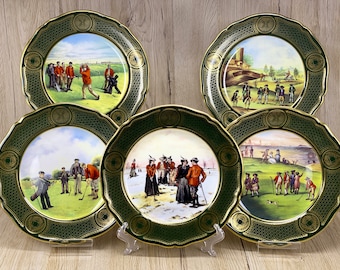 SPODE ENGLAND Fine Bone China, The Antique Golf Series, Limited Edition, Porcelain Plates Collection with 18th. Century Illustrations