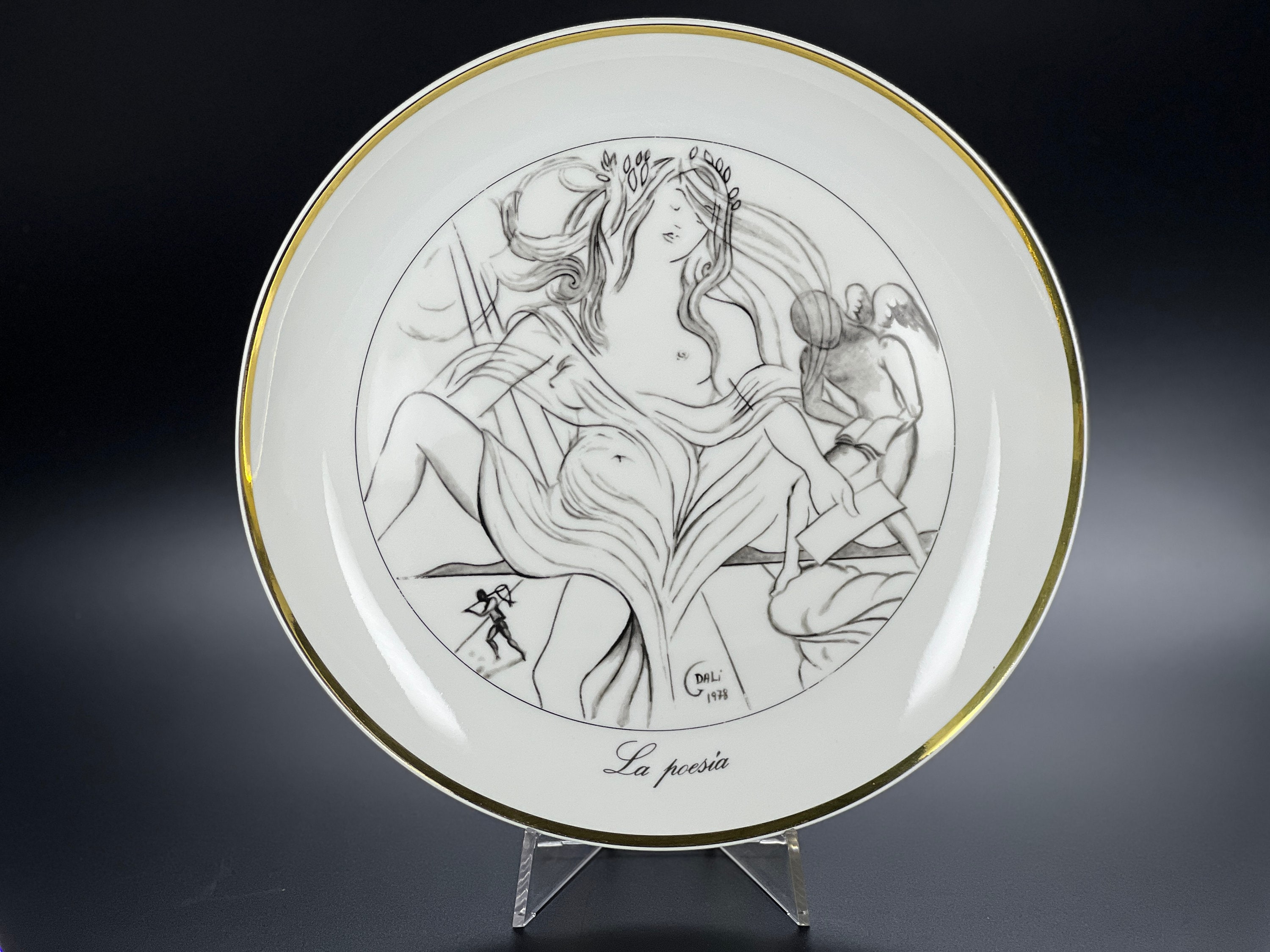 Salvador Dali ダリ限定 飾り皿 プレート シリアルNo付1982年 Salvador Dali 'la Poesia' Porcelain Plate, Bidasoa Spain, Limited