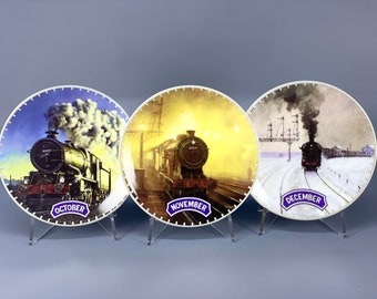 TIME PAST Malcolm Rovt Collection Porcelain Plates Railway Trains The King October, Out of the Mist November, Christmas Greetings December
