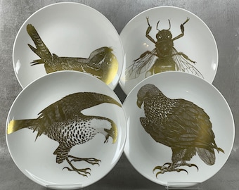 GUSTAVSBERG Porcelain Plate Collection Endangered Species, Design Paul Hoff, Decor is in Gold, Very Limited Edition